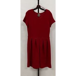 Taylor Women's Red Ribbed Textured Fit & Flare Dress Size L Petite Short Sleeve